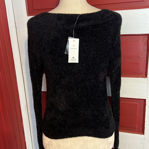 NWT Black Fuzzy Sweater Happily Grey Small - Picture 3 of 8